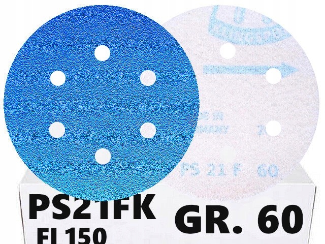 Krążki Papier Ścierny Na Rzep GLS3 PS21 Klingspor 150 P 60 z 6 Otworami