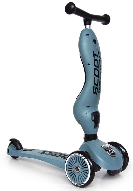 SCOOTANDRIDE STEEL ZESTAW HULAJNOGA Jeździk 2w1 + KASK z LED XXS do S 1+ Kolor Szary