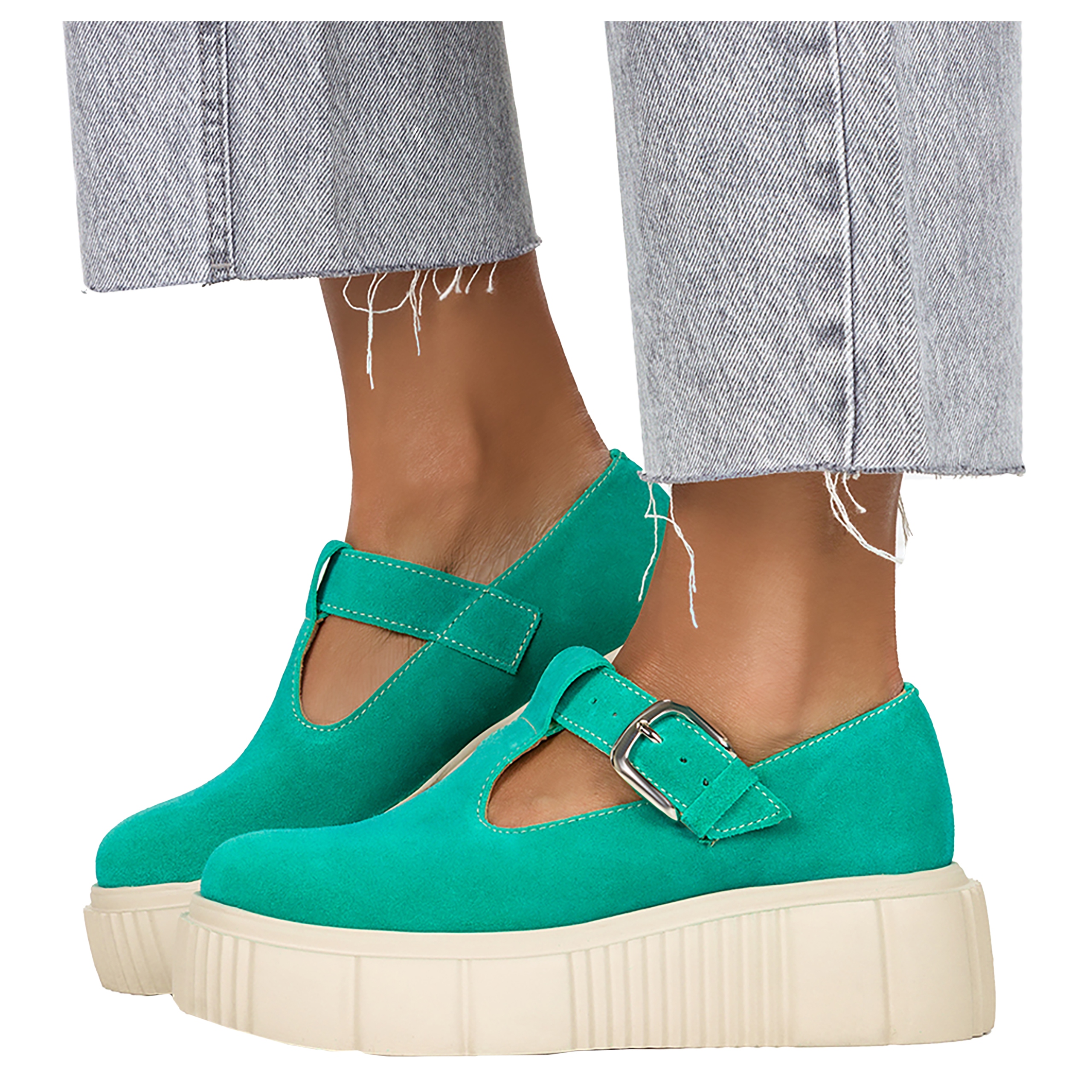 Kožené Creepersy Na Platformě S Přezkou, velikost 41