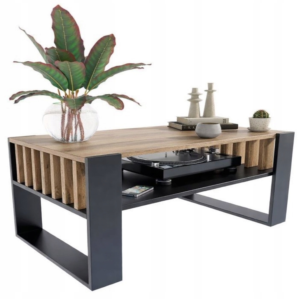 Lavica konferenčný stolík Iga 120 cm wotan-čierna s lamelami loft retro rustikálny