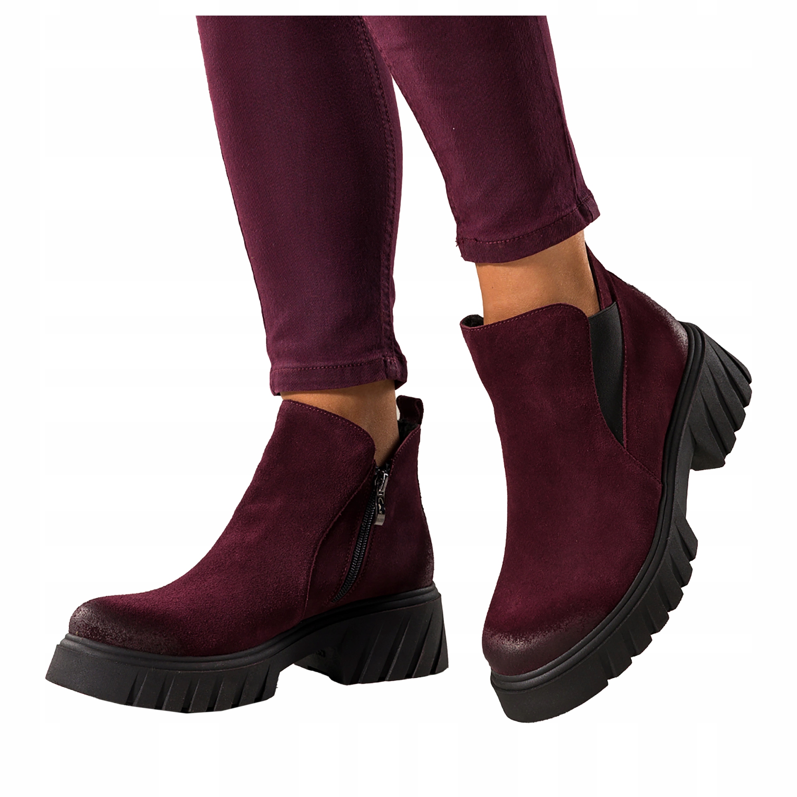 Kotníkové Boty Bordó Kožené Dámské Pohodlné Platforma Guma v Holeni Módní vel. 40