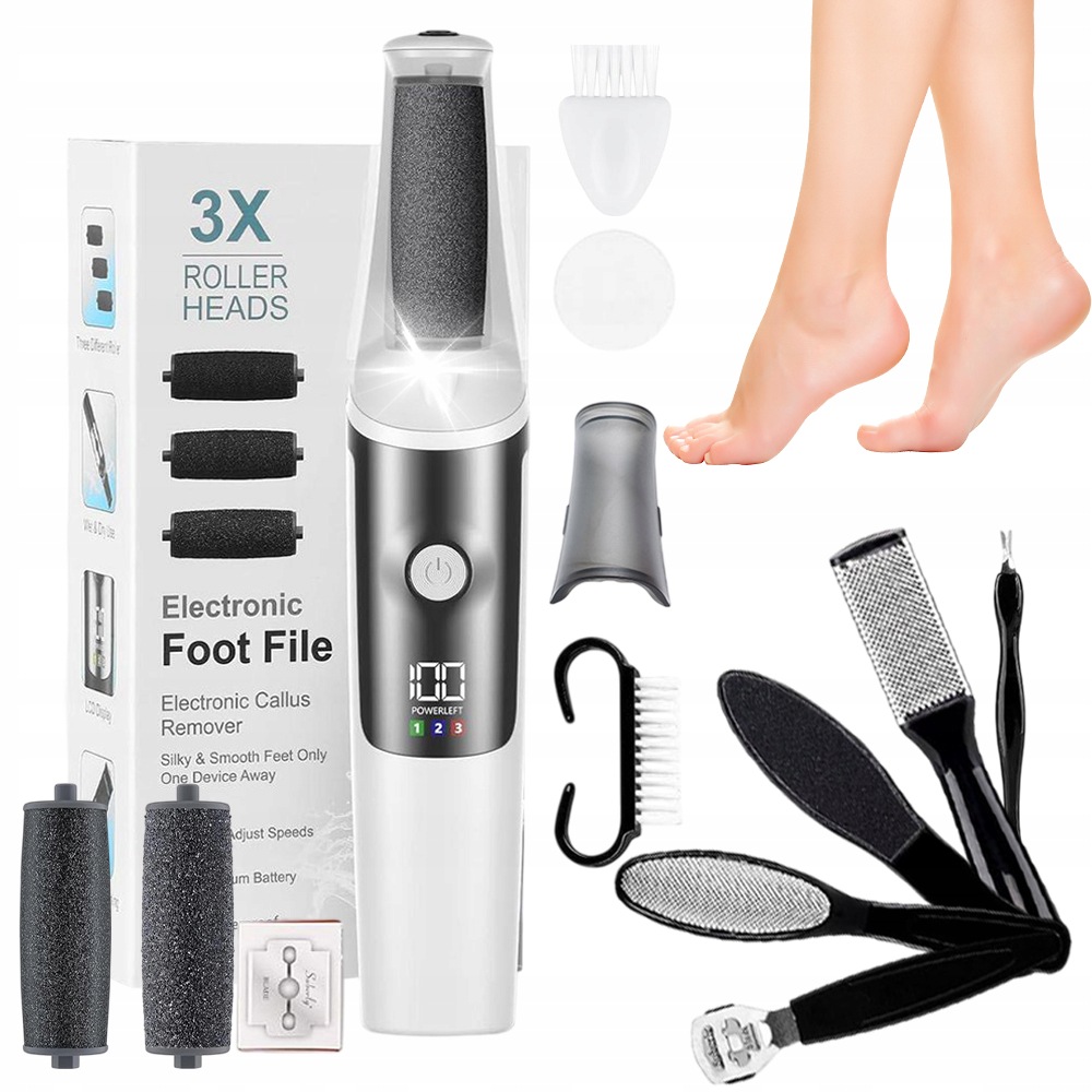 Elektrický Pilník Na Nohy, 3 Vyměnitelné Led Hlavice, Voděodolný, Ergonomický