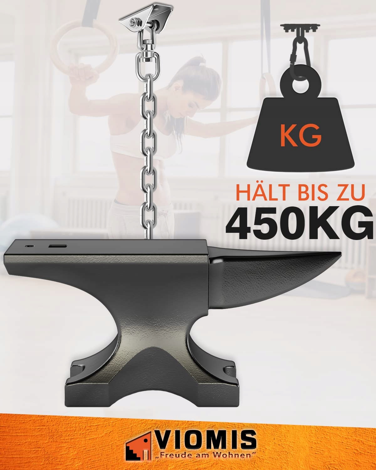 VIOMIS Zestaw 2 Haków Sufitowych Stal Nierdzewna 360° 450kg Beton Drewno — miniatura 2
