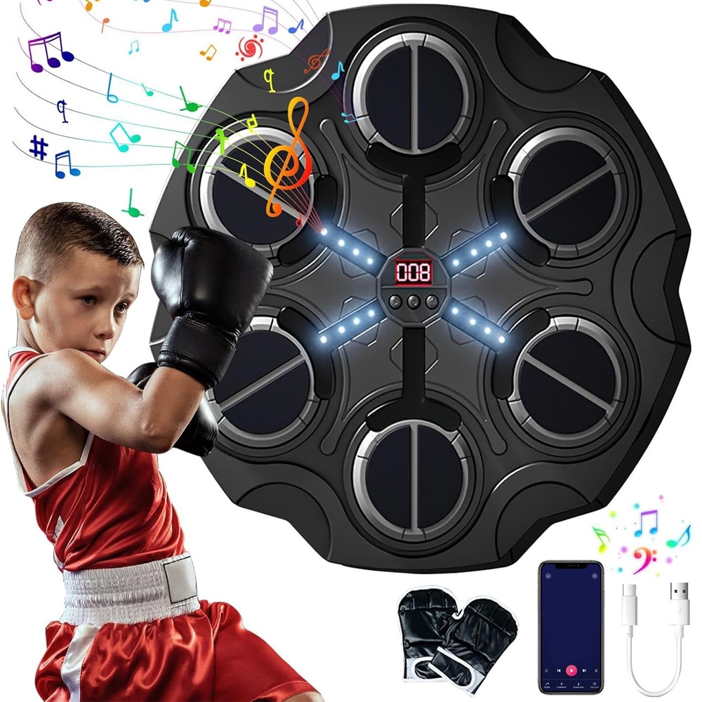 Trenażer Do Boksu Tablica Muzyczna Bokserska Bluetooth 3 Prędkości Czarne