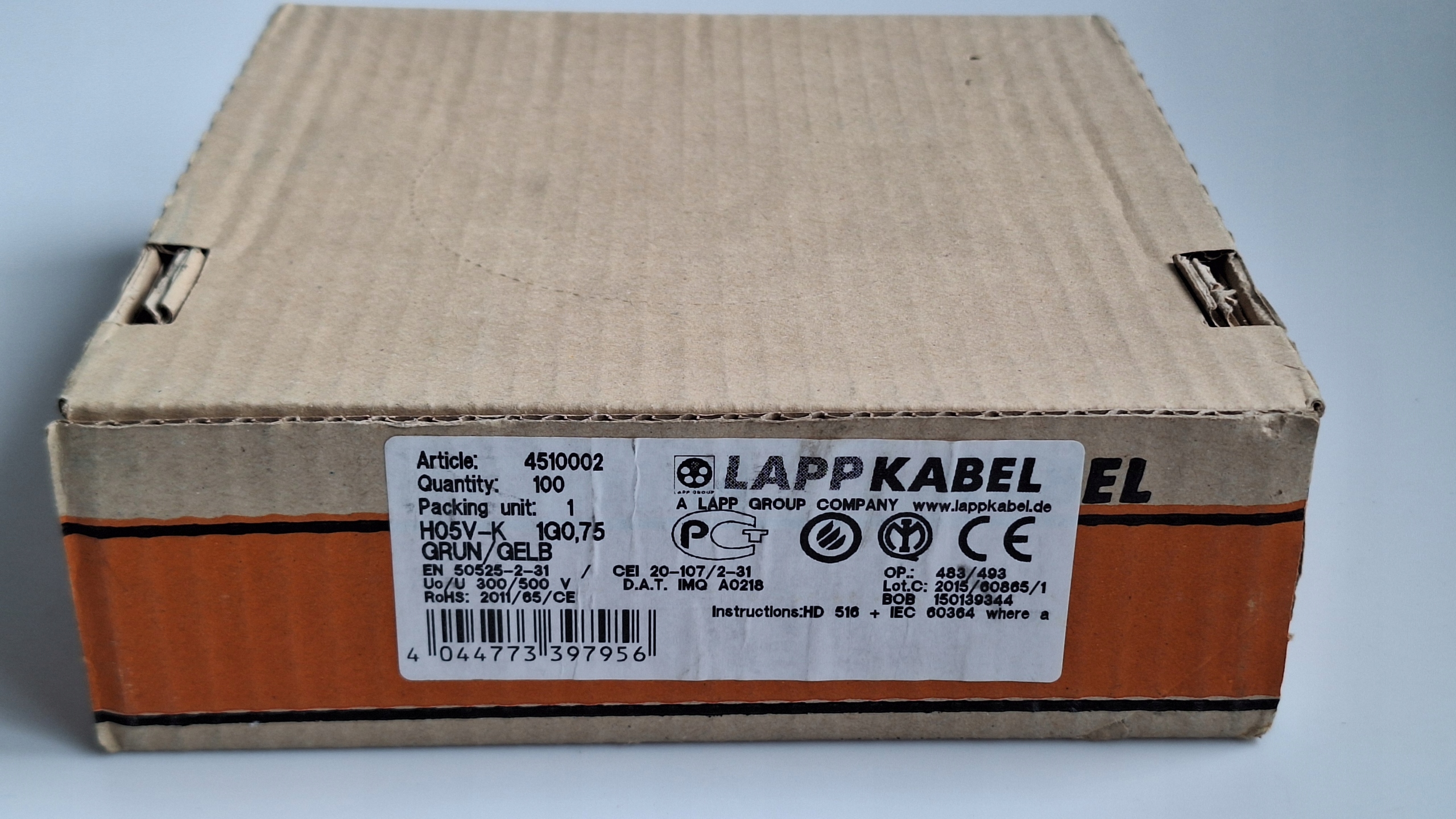 Lapp H05V-K 1×0,75 mm² G/y instalační kabel 100 m, 300/500 V