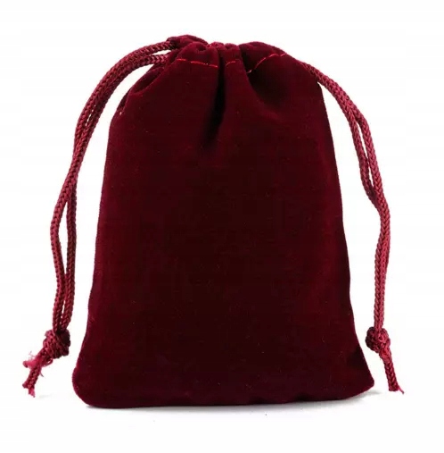 BORDOWY AKSAMITNY WORECZEK KOŚCI MONETY SAKIEWKA 10x15 CM