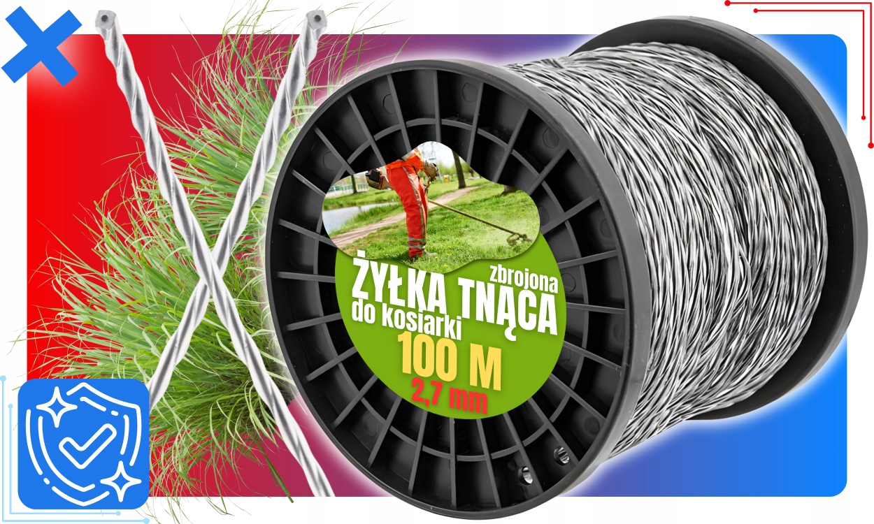 ŻYŁKA TNĄCA ZBROJONA DO GŁOWIC PODKASZARKI KOSY KOS TRAWY MOCNA 2,7mm 100m Kod producenta 4330706117075