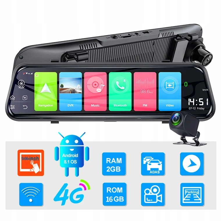 Rejestrator jazdy samochodem 4G. Rozdzielczość 1080p. Ekran LCD Bluetooth Night Vision Numer katalogowy producenta XINJIA-0523