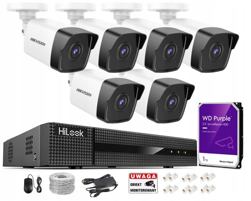 Monitorovacia Sada Hikvision 4MPX 6 Externých Kamier Qhd Poe Disk 1TB