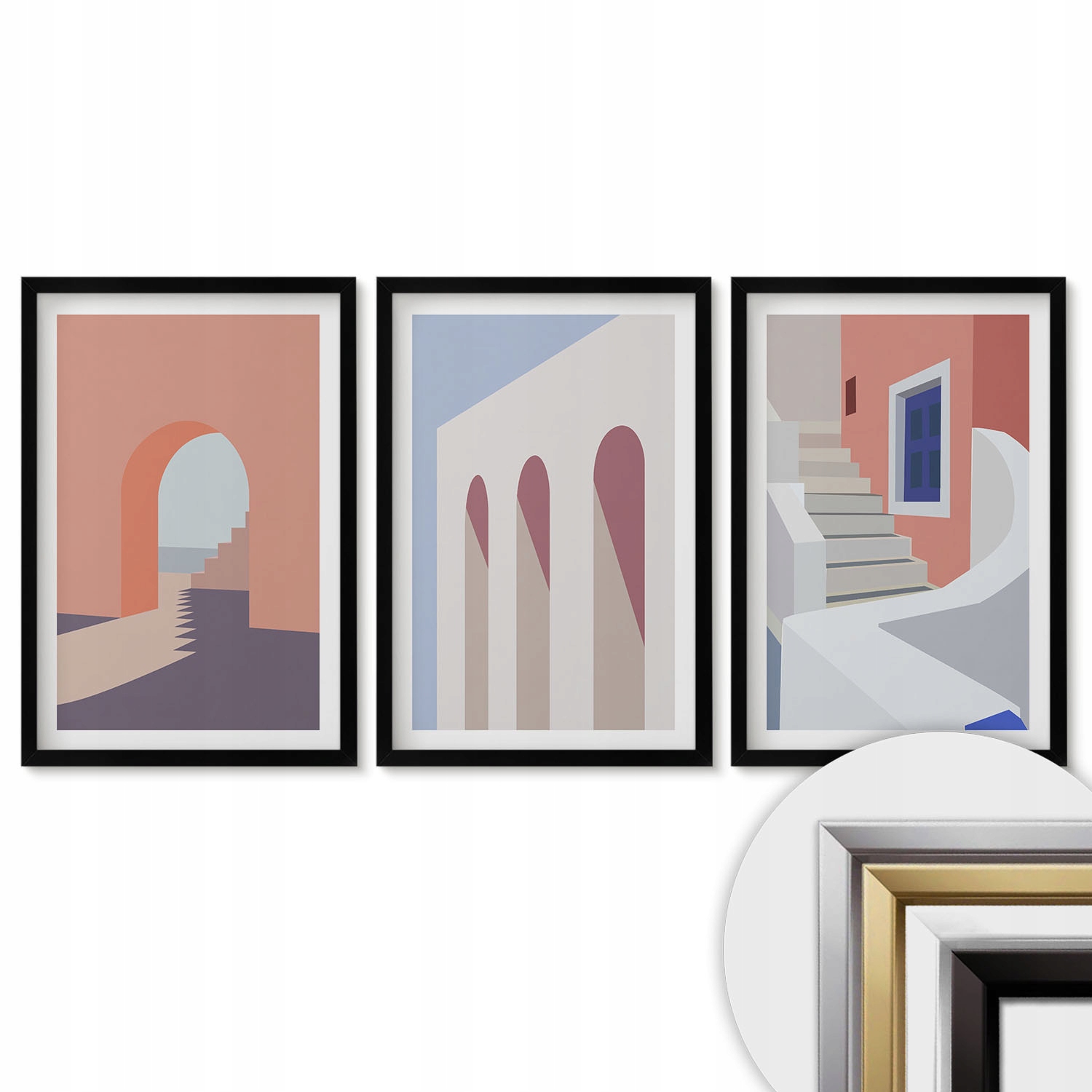 Sada Obrazy v čiernom ráme Fotografie Ilustrácie architektúry Minimalizmus