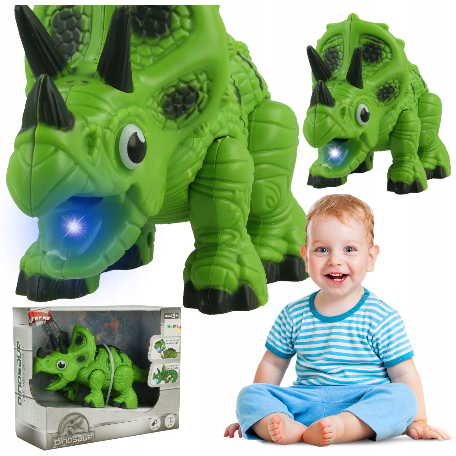 

Dinozaur Triceratops Figurka Model ryczy świeci