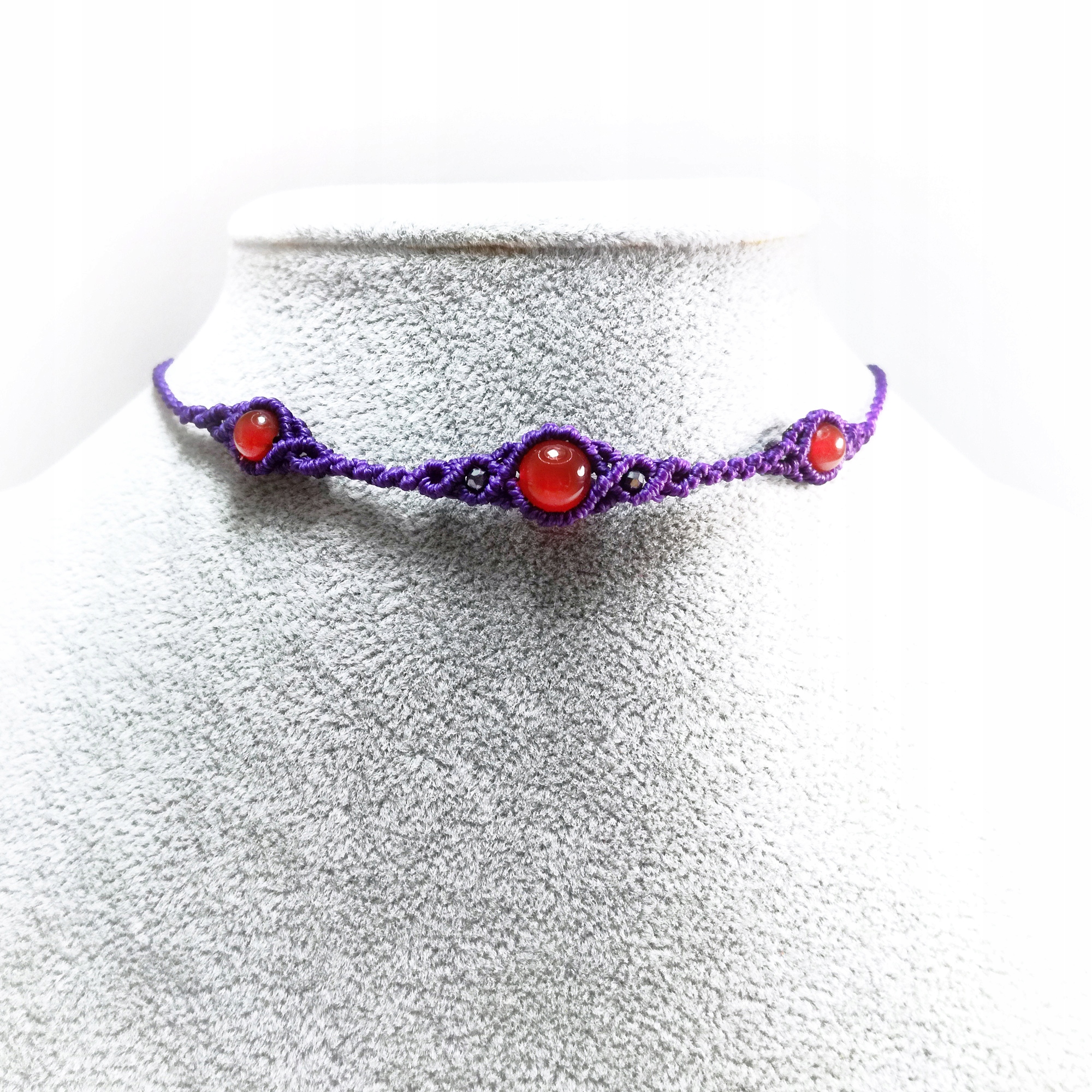 Trio náhrdelník s kamínky Achát v makru fialový mikro makramé