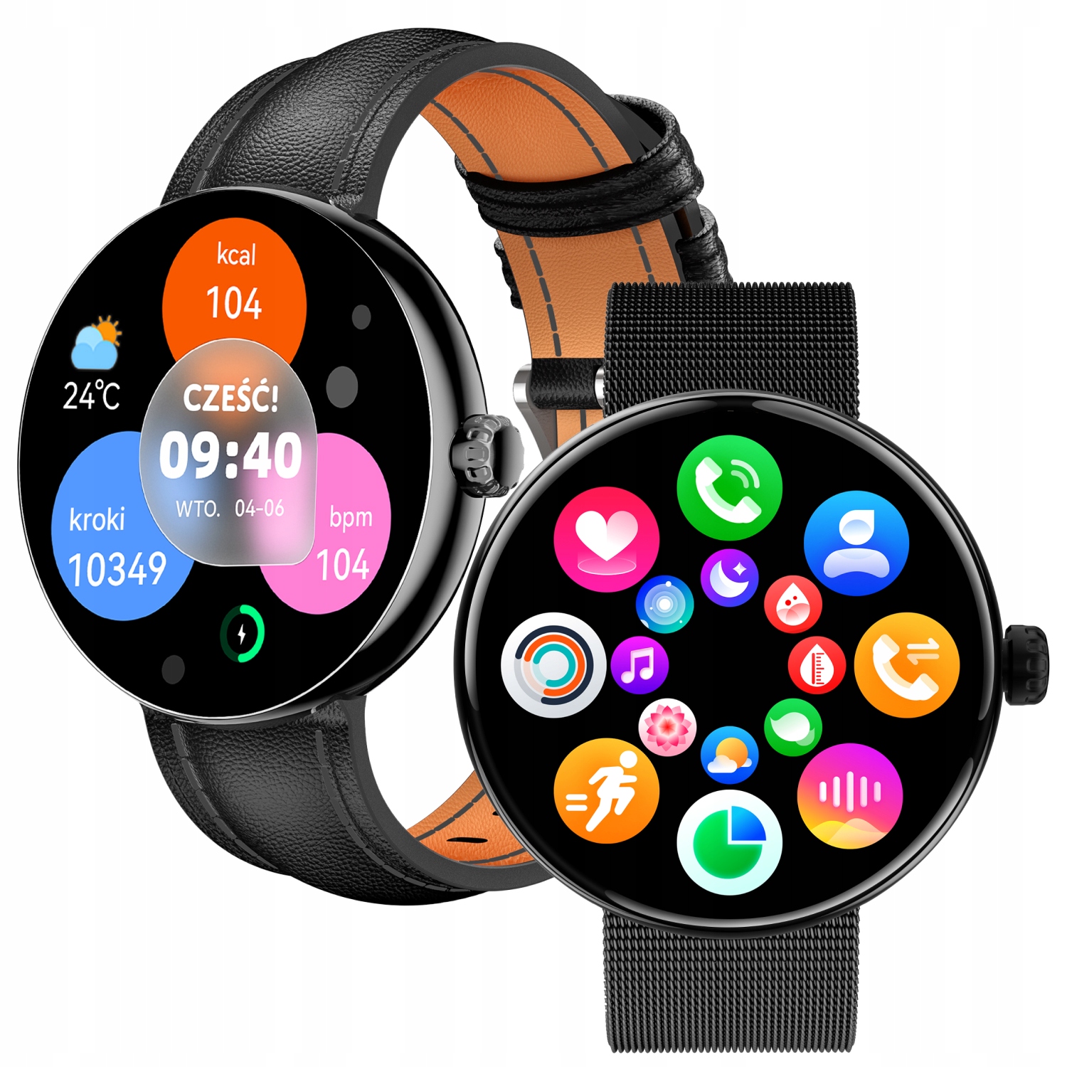Forever smartwatch damski Forevive 5 SB-365 okrągły czarny pasek bransoleta