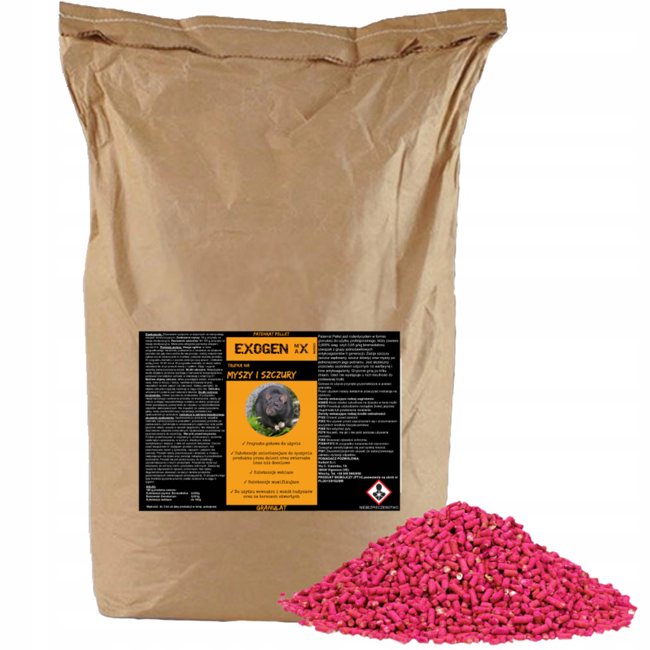 Jed proti myším, potkanům Exogen 20kg s antikoagulačním účinkem Bromadiolon