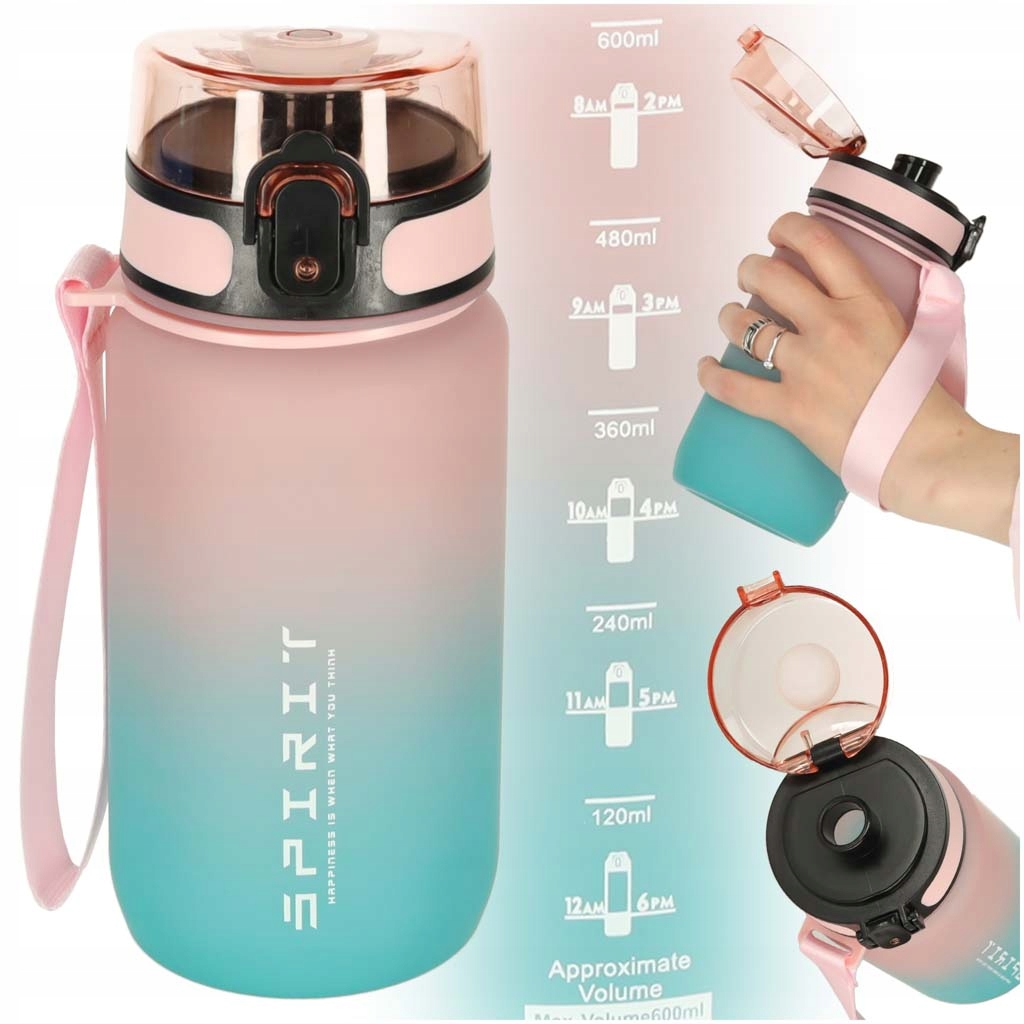 Butelka na wodę bidon z ustnikiem sportowy Bpa Free 600ml różowo-niebieski