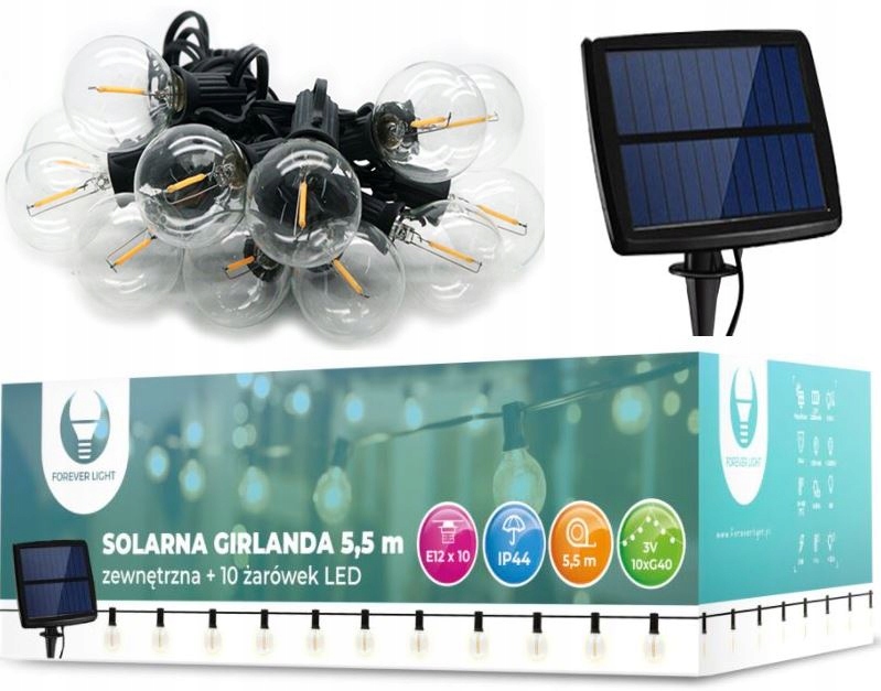

Lampa oprawa Girlanda Solarna 5,5m 10żarówek
