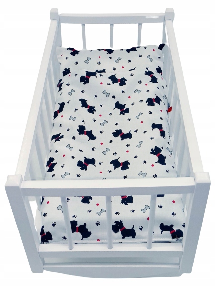 KOŁYSKA DLA LALEK BIAŁA DREWNIANA + POŚCIEL 3el