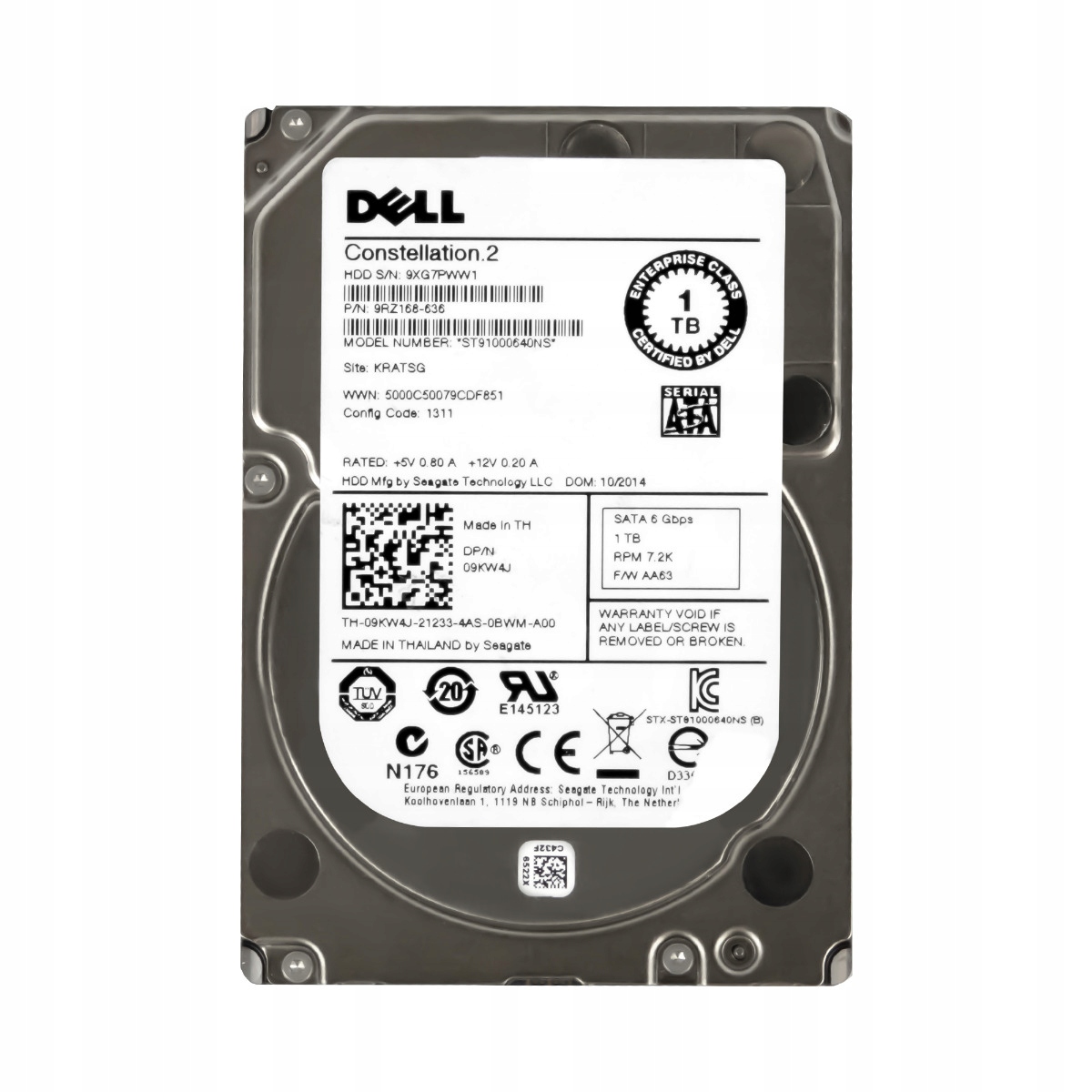 Dell 09KW4J 1TB 7.2K 64MB Sata II 2.5'' ST91000640NS