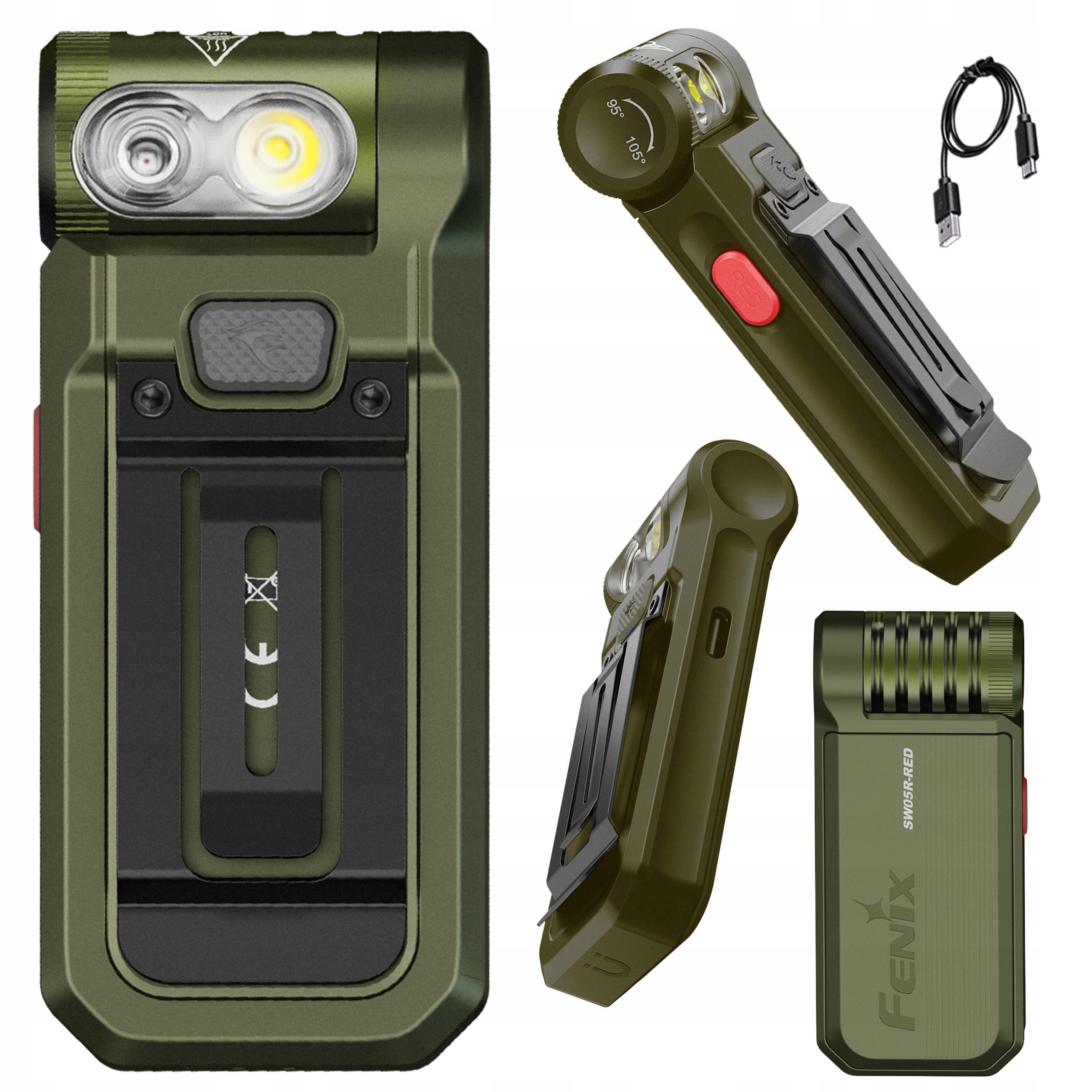 Latarka kątowa Fenix Led SW05R-RED zielona Dioda Biała/czerowna 150lm Ubc-c