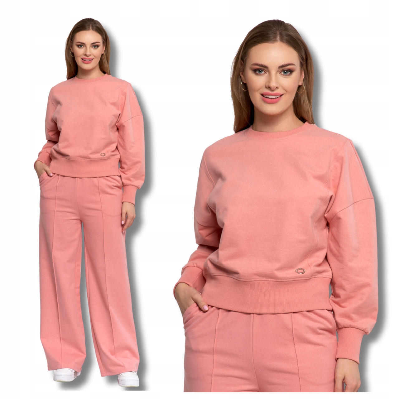 Pohodlná Tepláková Souprava Mikina a Kalhoty Široké Nohavice s Prošíváním XXL