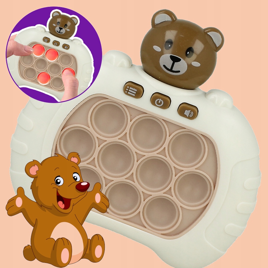 GRA ZRĘCZNOŚCIOWA POP IT POPIT ELEKTRYCZNA ANTYSTRESOWA ŚWIECI DŹWIĘKI MIŚ Wiek dziecka 3 lata +