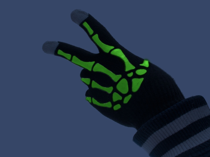 FLUORESCENCYJNE RĘKAWICZKI DO SMARTFONA DOTYKOWE ODBLASKOWE KOŚCIOTRUP Kolor czarny