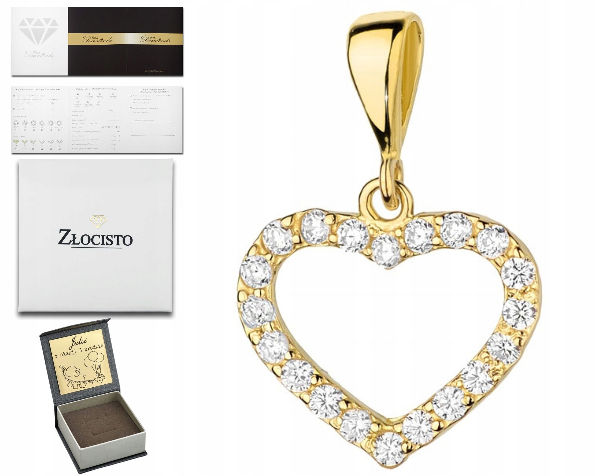 Zlatý Přívěsek Diamantové Srdce Srdíčko Brilianty