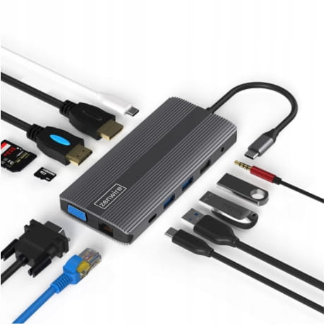 ADAPTÉROVÝ HUB 12v1 USB-C HDMI/VGA/DP/USB/Jack/SD/LAN