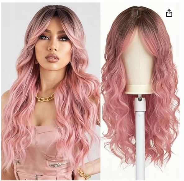 Esmee Syntetická paruka Ombre Růžová Dlouhé vlnité 70 cm LC10
