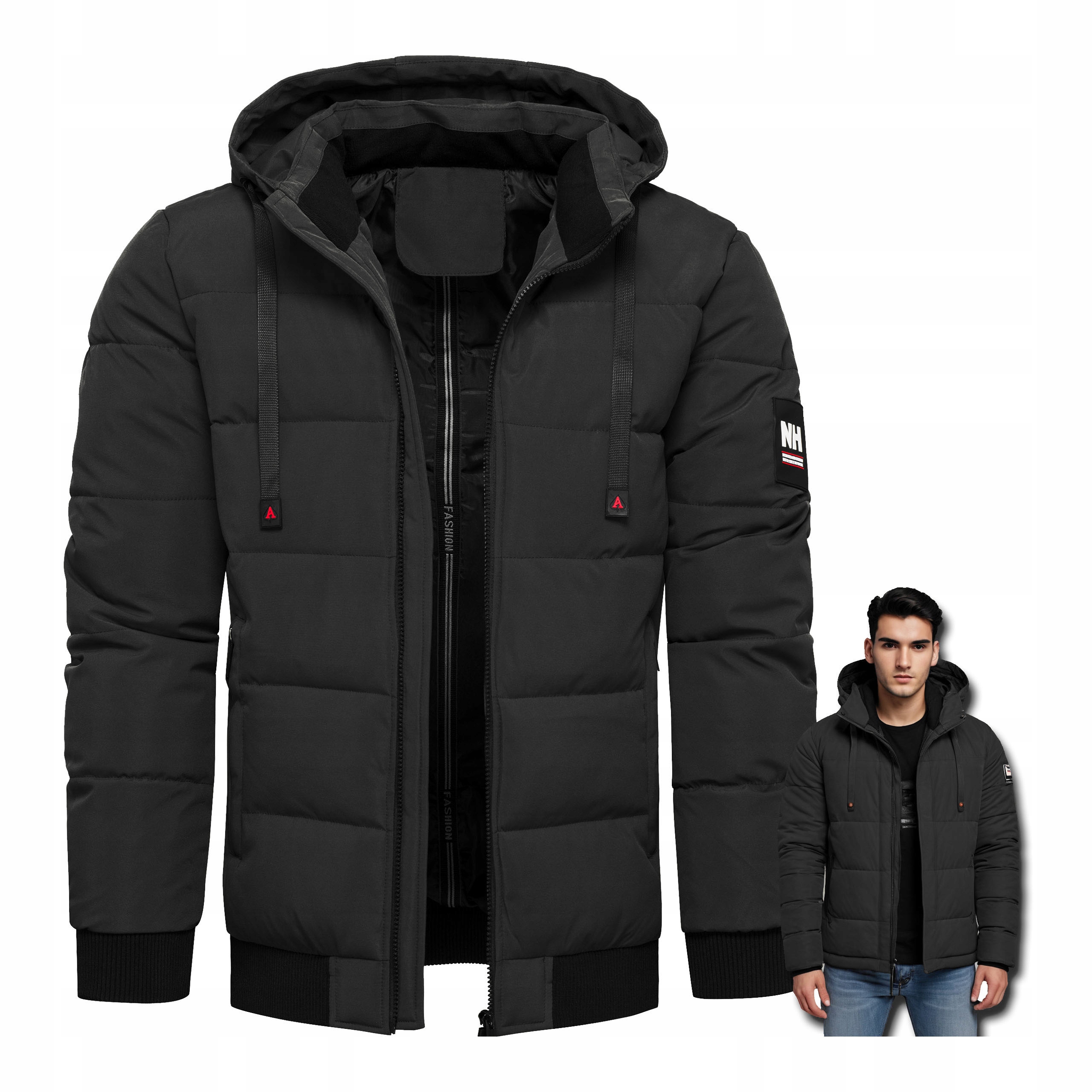 Zimní Bunda s odnímatelnou kapucí, černá, prošívaná, zateplená