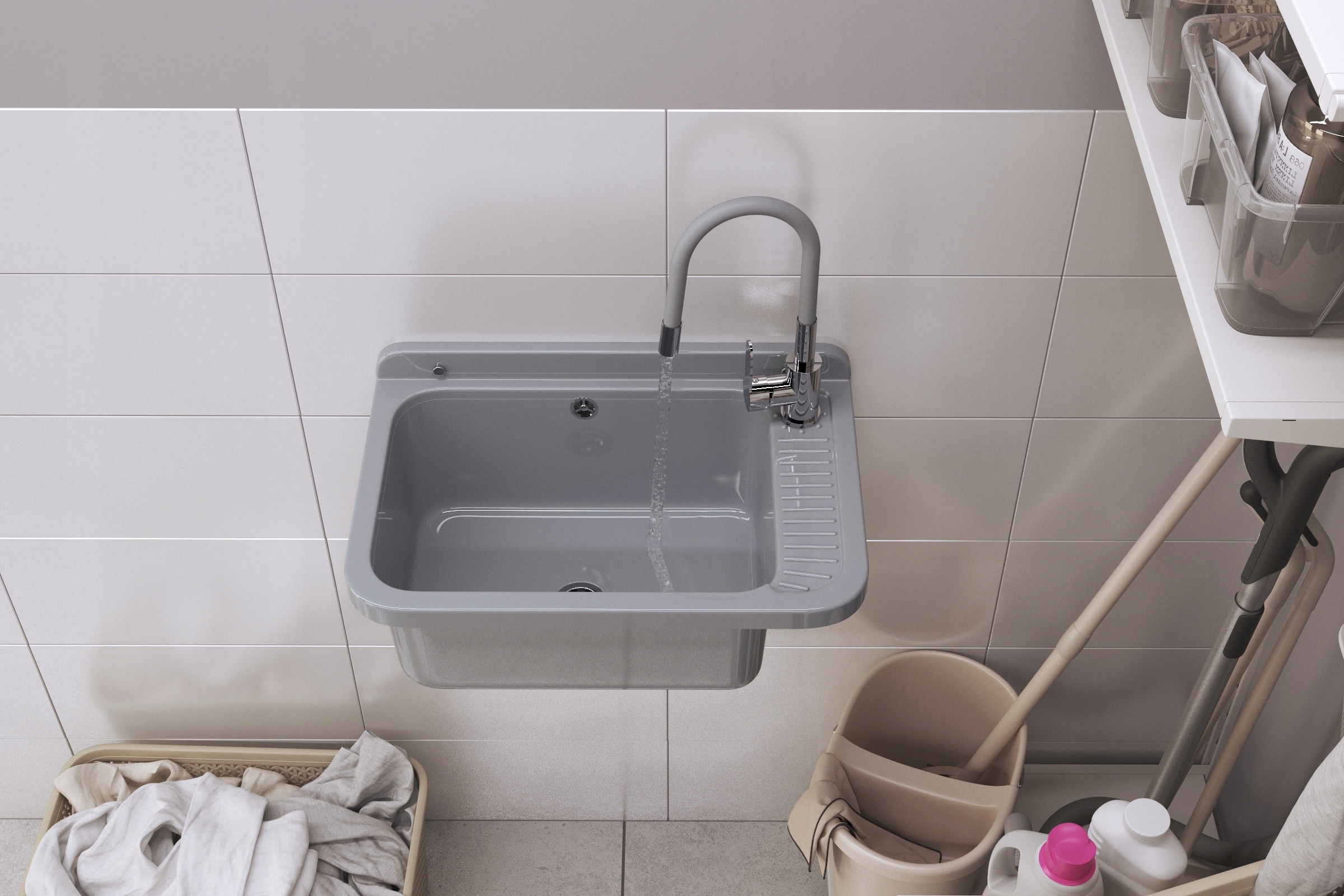 ZLEW GOSPODARCZY TECHNICZNY SZARY KOMORA ROBOCZA PRALNIA GARAŻ NEGRA DUŻA Materiał wykonania polipropylen