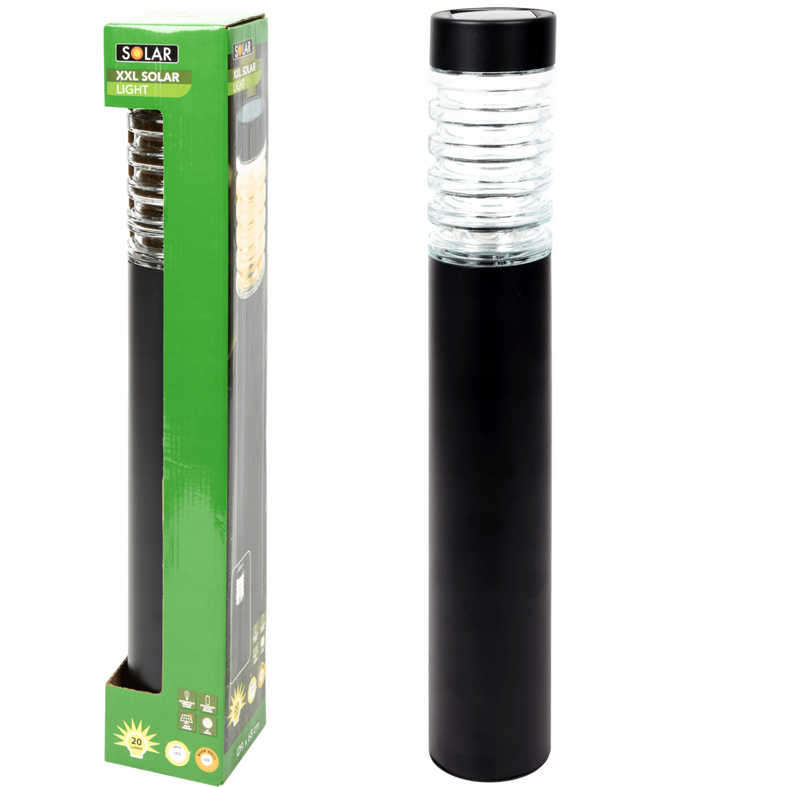 Solarna Lampa Duża Zewnętrzna Ogrodowa Led 53cm Wbijana Latarnia 20lm Czarn