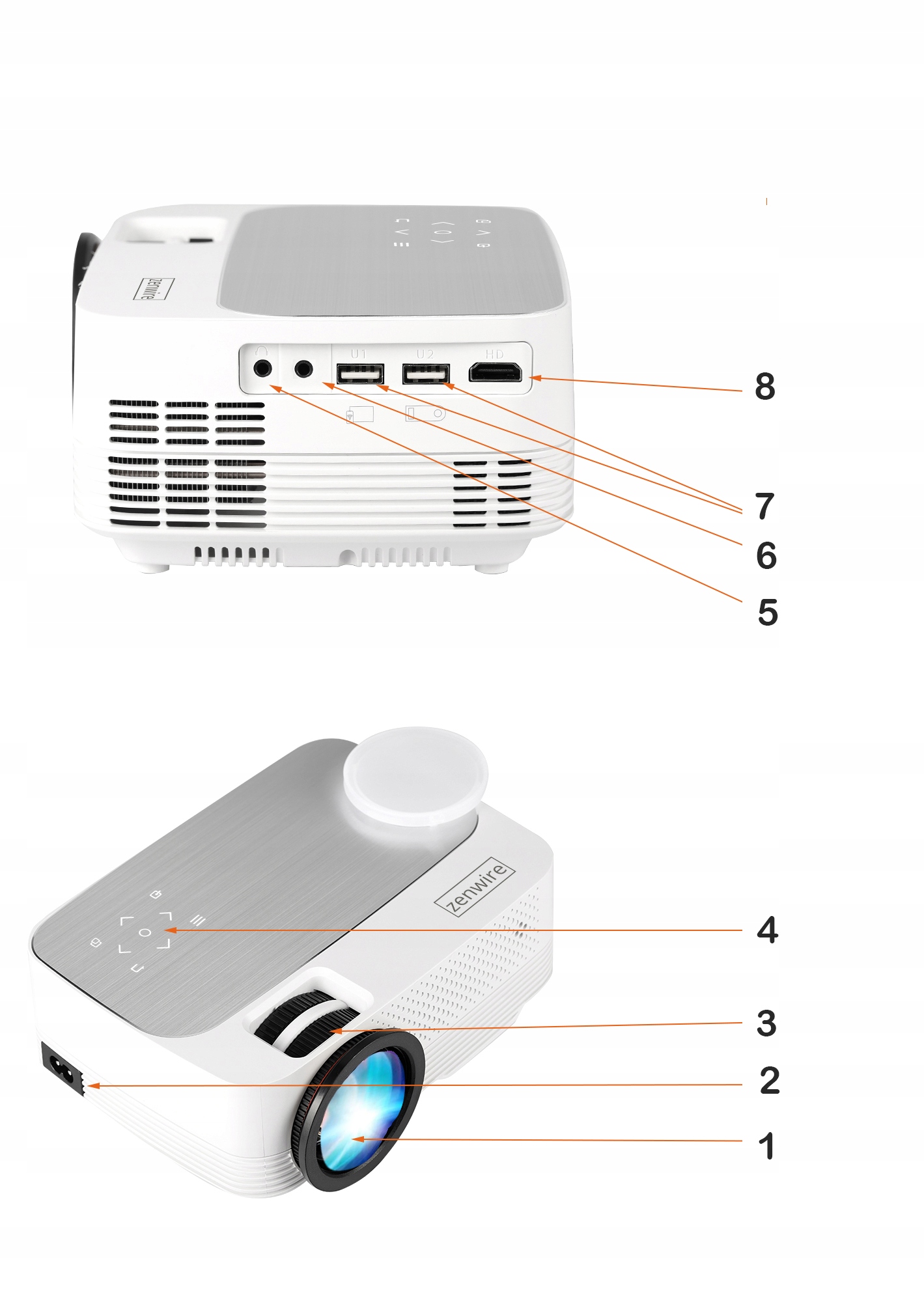 Projektor Przenośny mini mały Rzutnik LED Full HD 4000lm 170 cali LED HDMI Głębokość produktu 15 cm