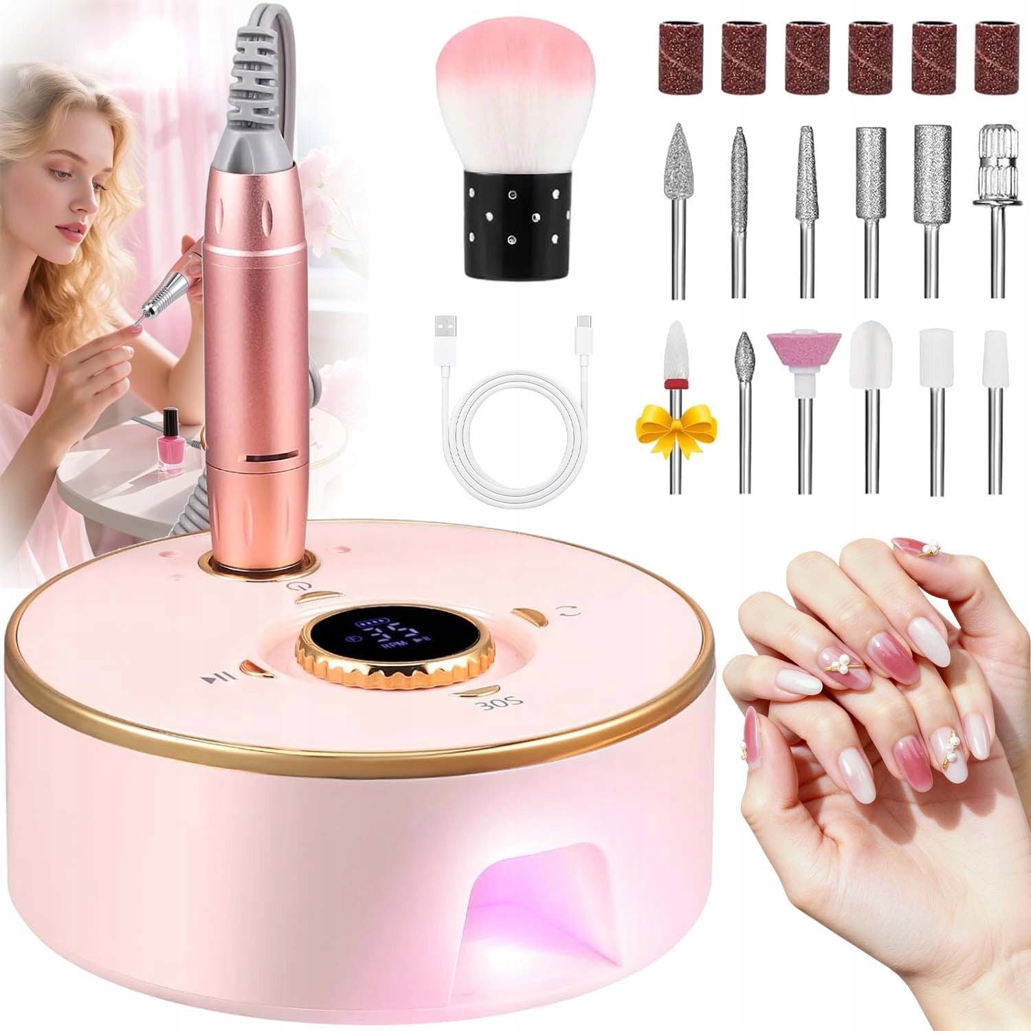 Bruska Na Nehty Manikúra Pedikúra Silná Profesionální Sada Fréz