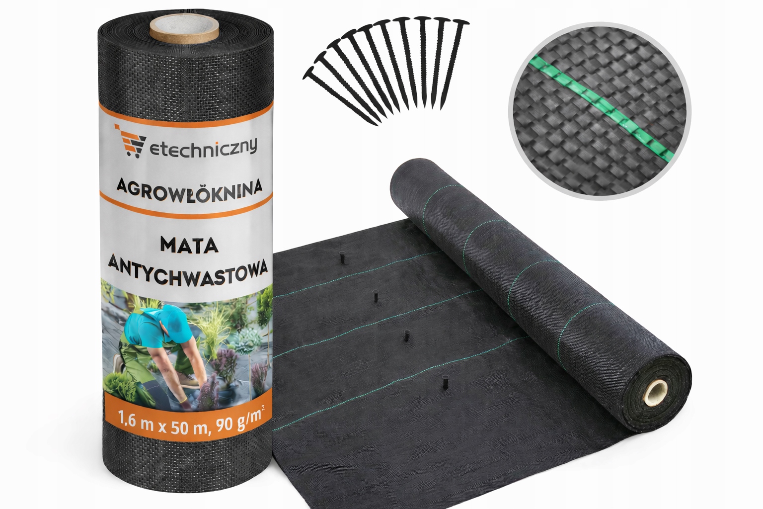 Agrotkanina Czarna Antychwastowa Agrowłóknina 90G 1,6X50M Na Chwasty Kotwy