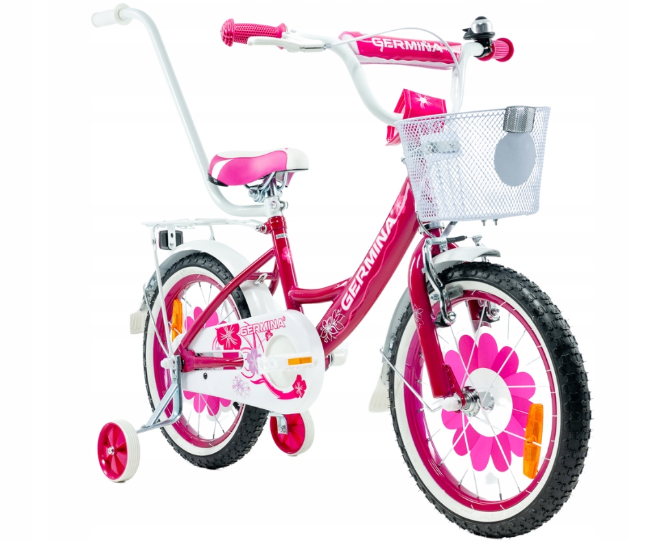 Rowerek dziecięcy rower dla dziewczynki 16 cali różowy koszyk i prowadnik