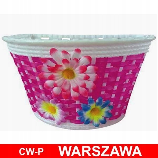 Koszyk rowerowy 12-16" przedni, pleciony 3 KWIATY - Różowy Marka inna