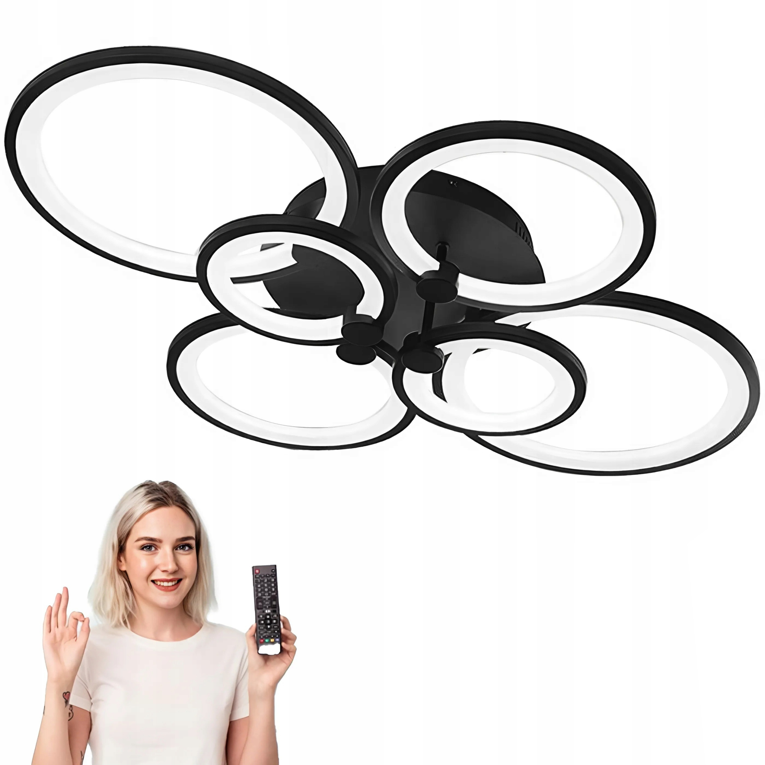 Stropní Svítidlo Černý Lustr Stropní Svítidlo Led Loft 80 CM S Dálkovým Ovládáním, 3 Barvy