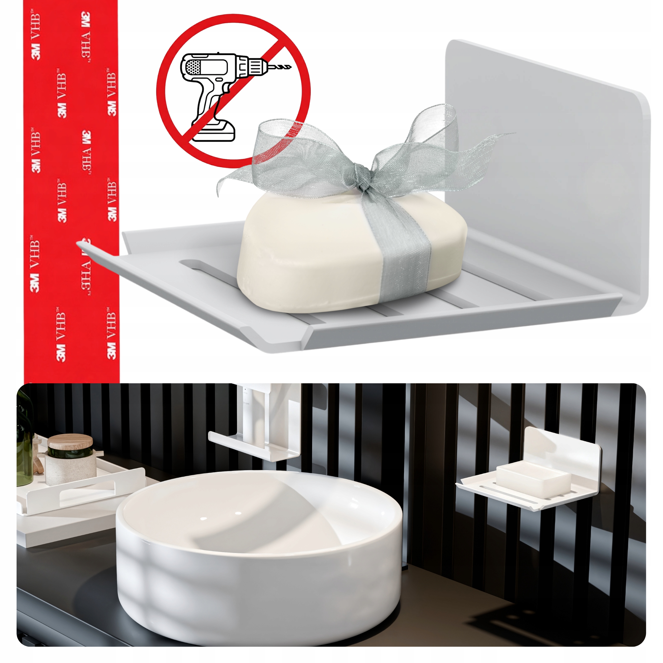 Mýdlenka Závěsná Nástěnná Pearl Aluminium Bílá Minimal Bez Vrtání