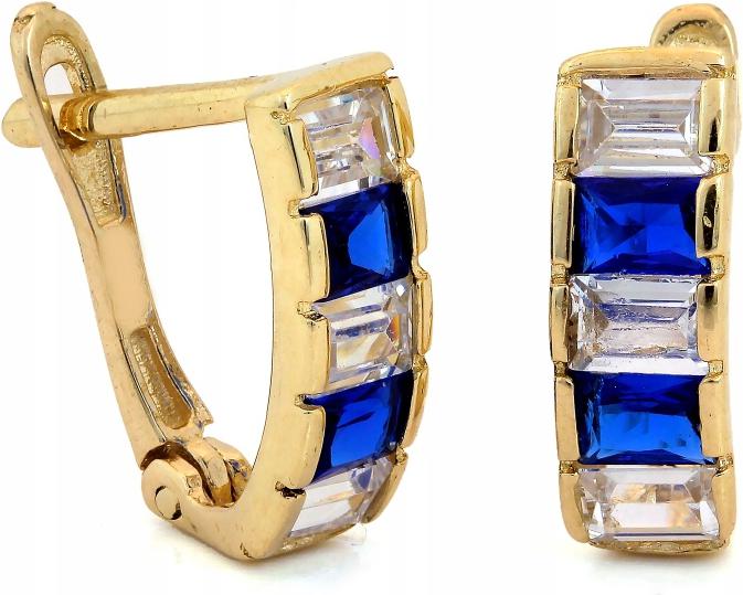 Jemné zlaté náušnice 585 s bílo modrými zirkony jako dárek