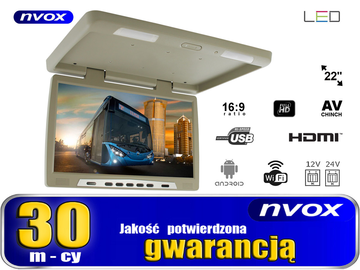Monitor samochodowy podwieszany android 22' FullHD Kod producenta NVOX RF2290AND BEIGE