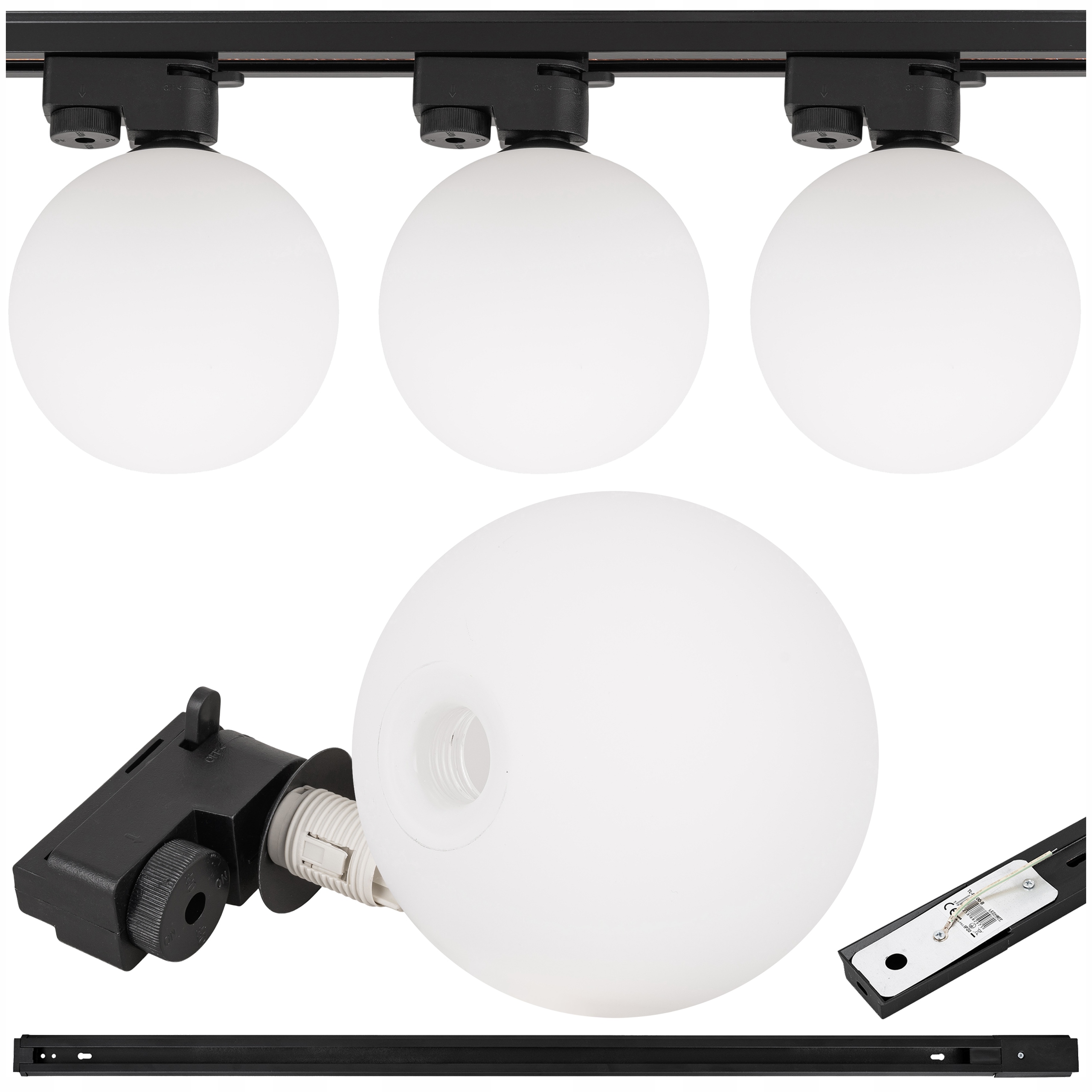 Kolejové osvětlení Lišta 1m 3x Mléčné svítidlo bílá koule Led lampa IP20