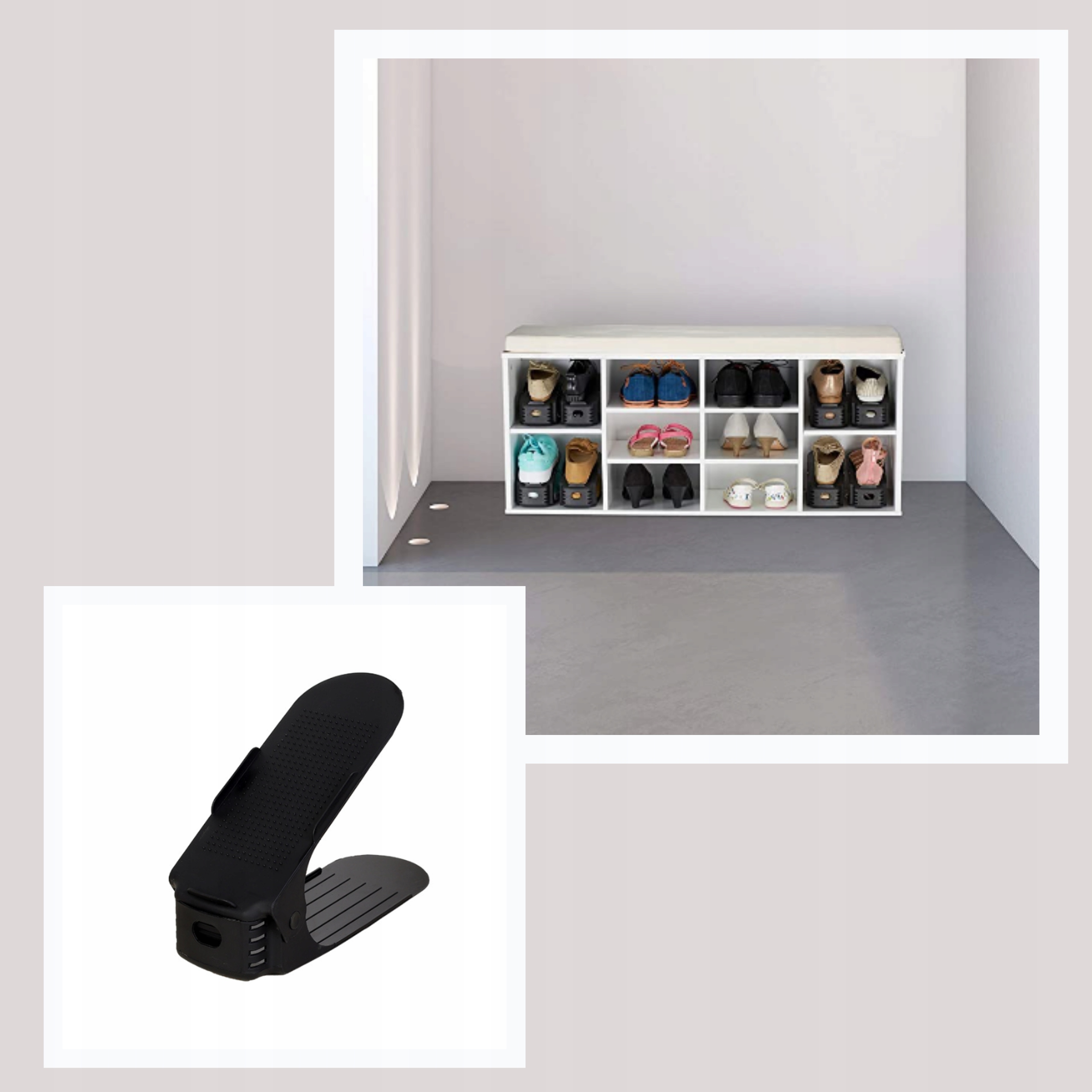 10x STOJAK NA BUTY OBUWIE REGULOWANY ORGANIZER PÓŁKA DO SZAFY PRZEDPOKOJU Szerokość mebla 42 cm