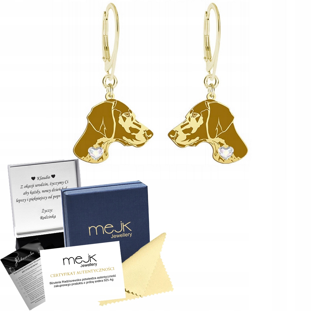 Náušnice Zlaté s německým výhozem Krátkosrstý 925 Dárek Gravírování Bonus