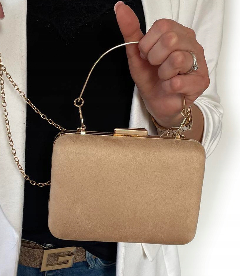 TOREBKA DAMSKA PUZDERKO z rączką NA ŁAŃCUSZKU karmelowy BEŻ Płeć kobieta