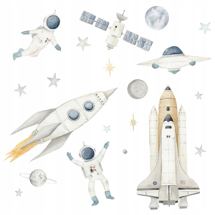 NAKLEJKI NA ŚCIANĘ KOSMOS RAKIETY ASTRONAUCI ROZM. XL