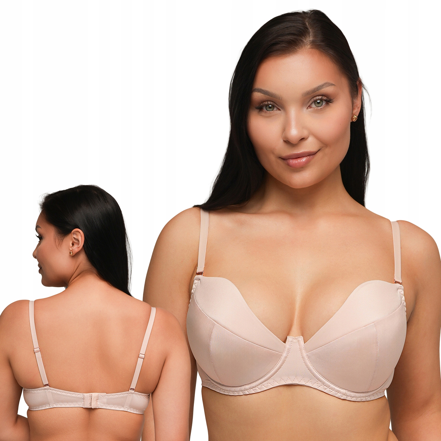 Ava 2202 béžová hladká odnímatelná ramínka Podprsenka Push-up 65E