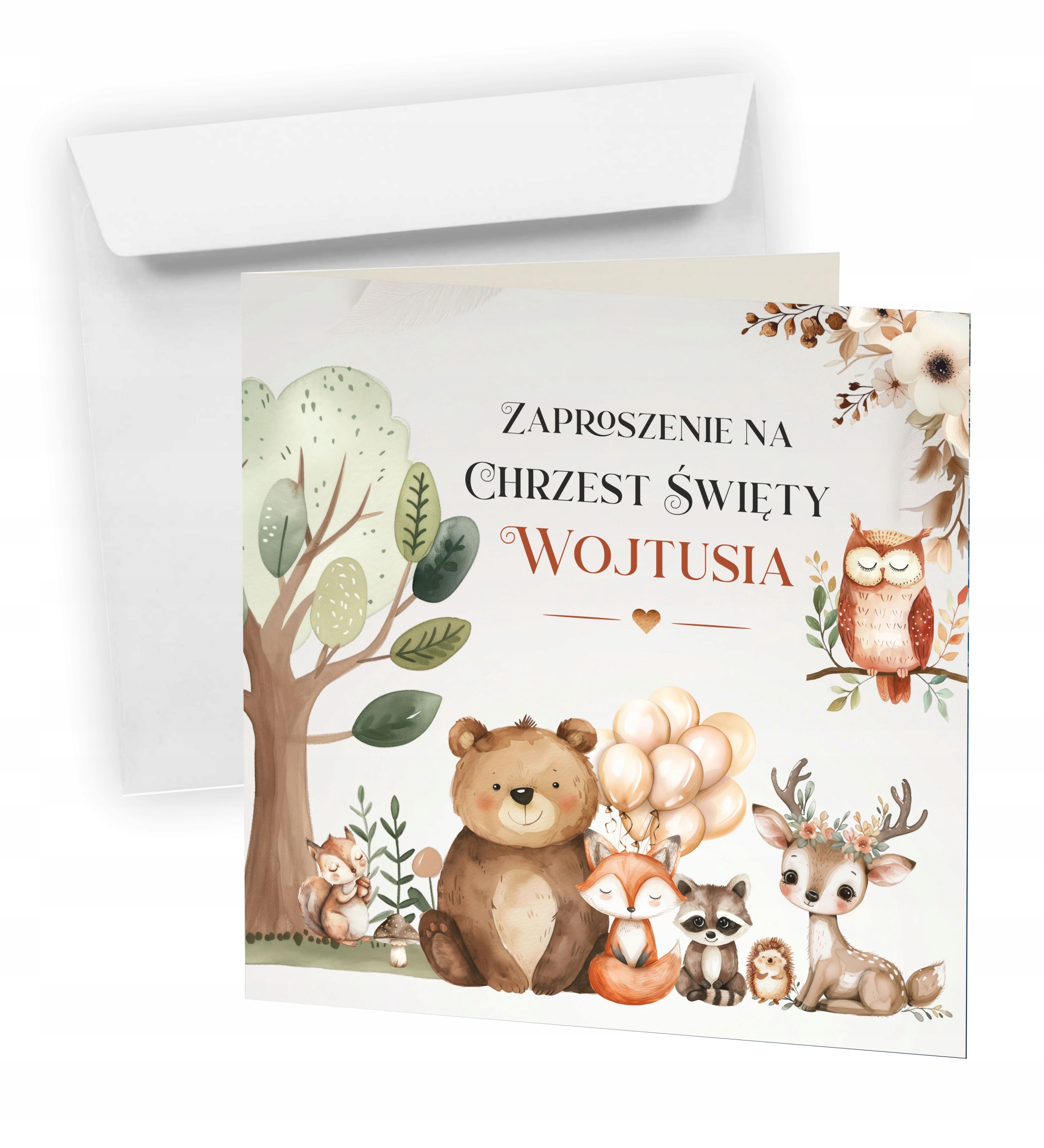 ZAPROSZENIE NA CHRZEST ŚWIĘTY + KOPERTA + IMIĘ DZIECKA + EKSPRES + LEŚNE