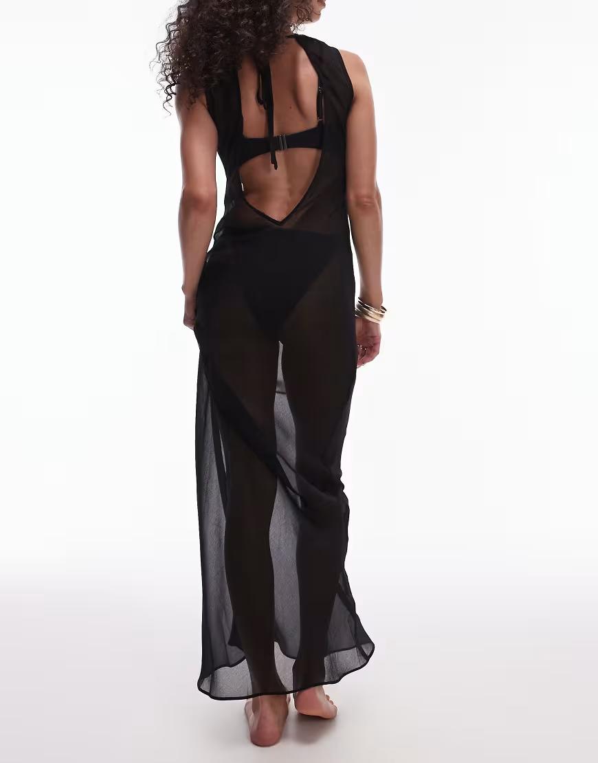 TOPSHOP CZARNA PLAŻOWA PRZEŚWITUJĄCA SUKIENKA MAXI L