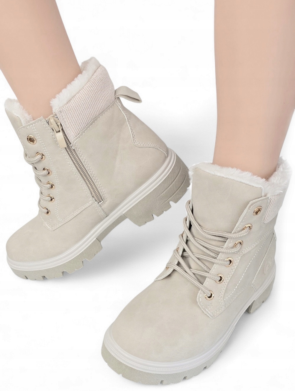 Trepy Zateplené Dámské kozačky Šněrovací na zip Sněhule Kožíšek *39*